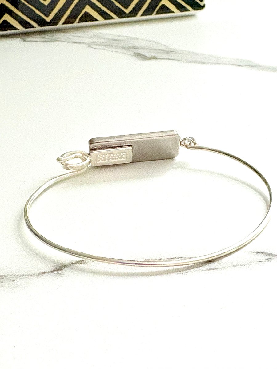 ⚡ Electric Tide Bangle | 6.5" Silver-Plated Wire Bracelet with Blue Rectangle Charm | Handmade Coastal Charm Jewelry by Monique Faella Designs™ | MFD-00173 product image (7)