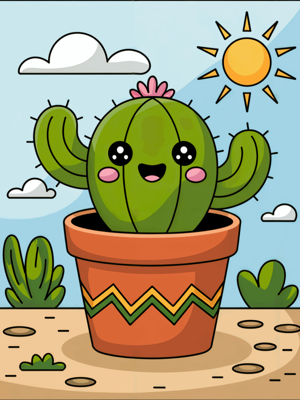 Cute Cactus Coloring Pages | 25+ Desert Plant Designs | Black & White + Colored Reference Pack product image (3)