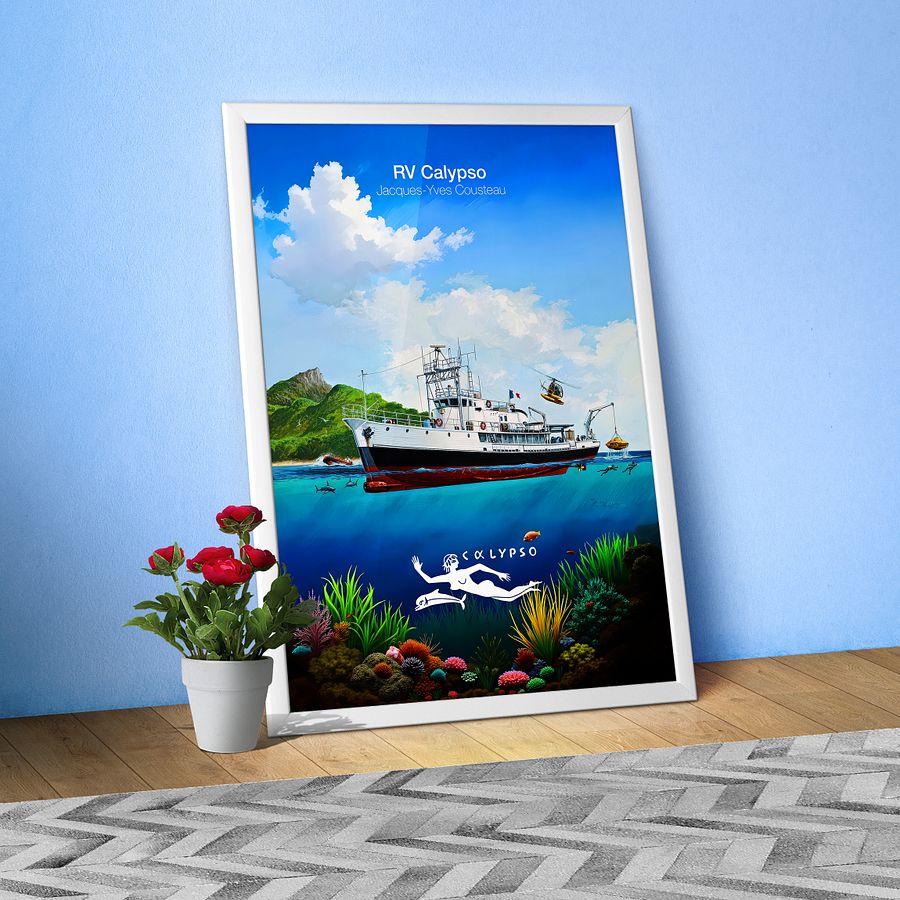 RV Calypso, Jacques Yves Cousteau — tropical travel poster product image (6)