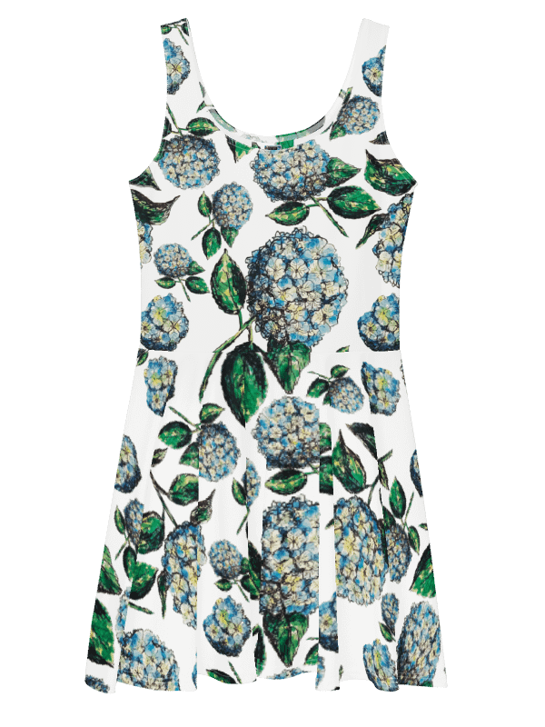 Blue Hydrangea Blooms Skater Dress | Watercolor Floral Fit & Flare Dress | Monique Faella Designs™ product image (3)
