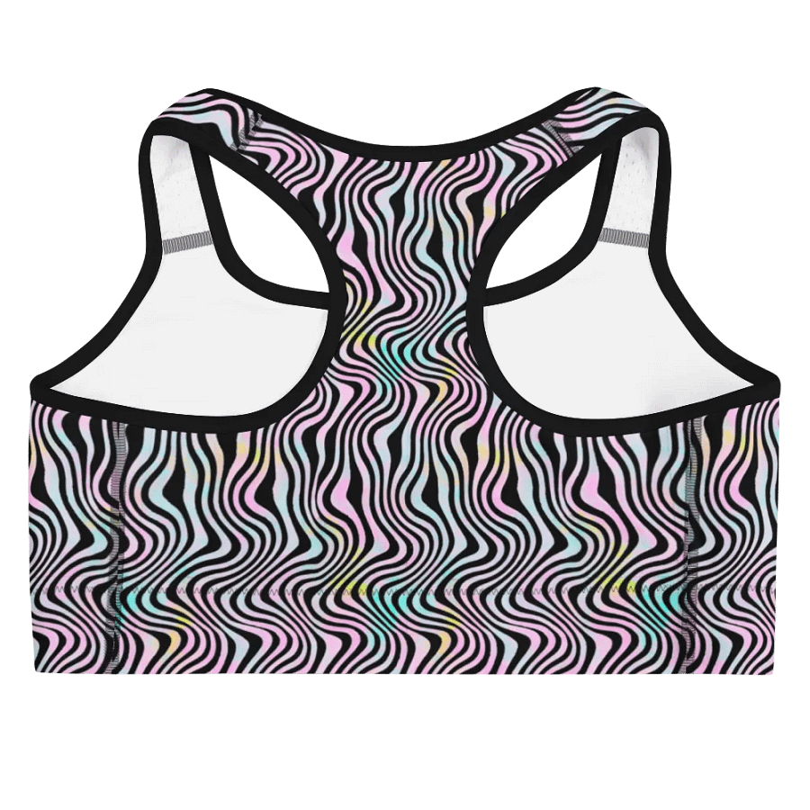 Comfortable sports bra in wavy pink black and turquoise design product image (9)