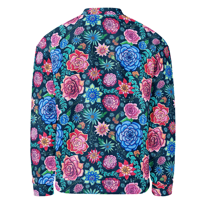 🌸 Bold Blooms, Bold Moves | Pink + Blue on White | Floral Unisex Bomber Jacket | Monique Faella Designs™ product image (2)