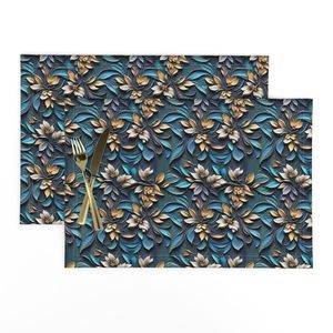 Seamless Pattern - Yellow-Brown Flowers on Textured Blue Background product image (10)