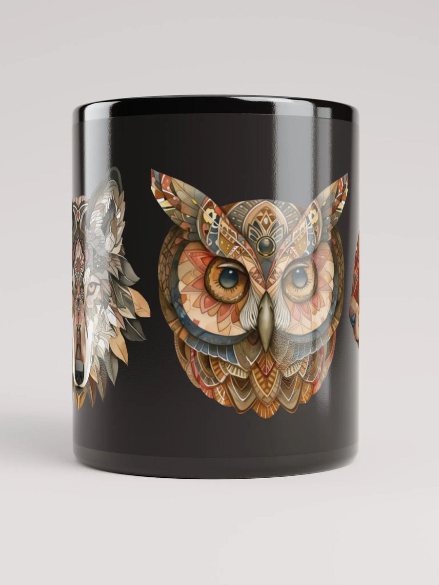 Folk Art Style Wolf, Owl, and Squirrel Wildlife Glossy Mug product image (5)