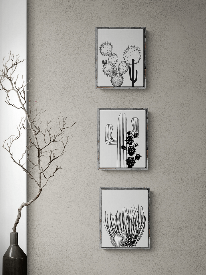 3 Digital Black And White Cactus Prints, Coastal Wall Art product image (2)