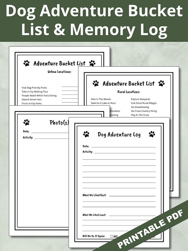 Printable Dog Adventure Bucket List & Memory Log Pages product image (1)