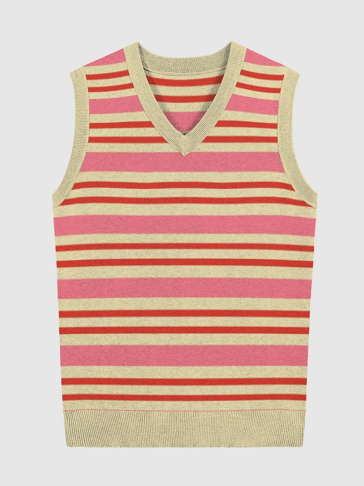 Striped Cozy Knitted V-Neck Vest product image (4)