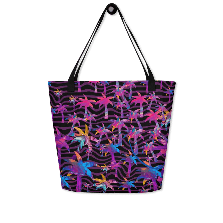 Big printed tote bag with bright funky colorful palm tree design product image (4)
