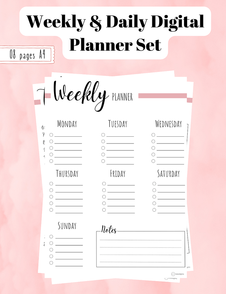 Weekly & Daily Digital Planner Set Simple Pink Theme product image (1)