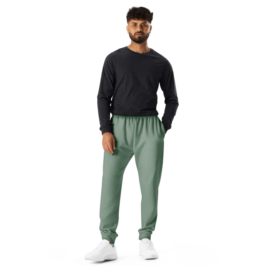 Plain Medium Sage Green Soft Summer Recycled Polyester Premium Men's Joggers by Treasure Pie product image (11)