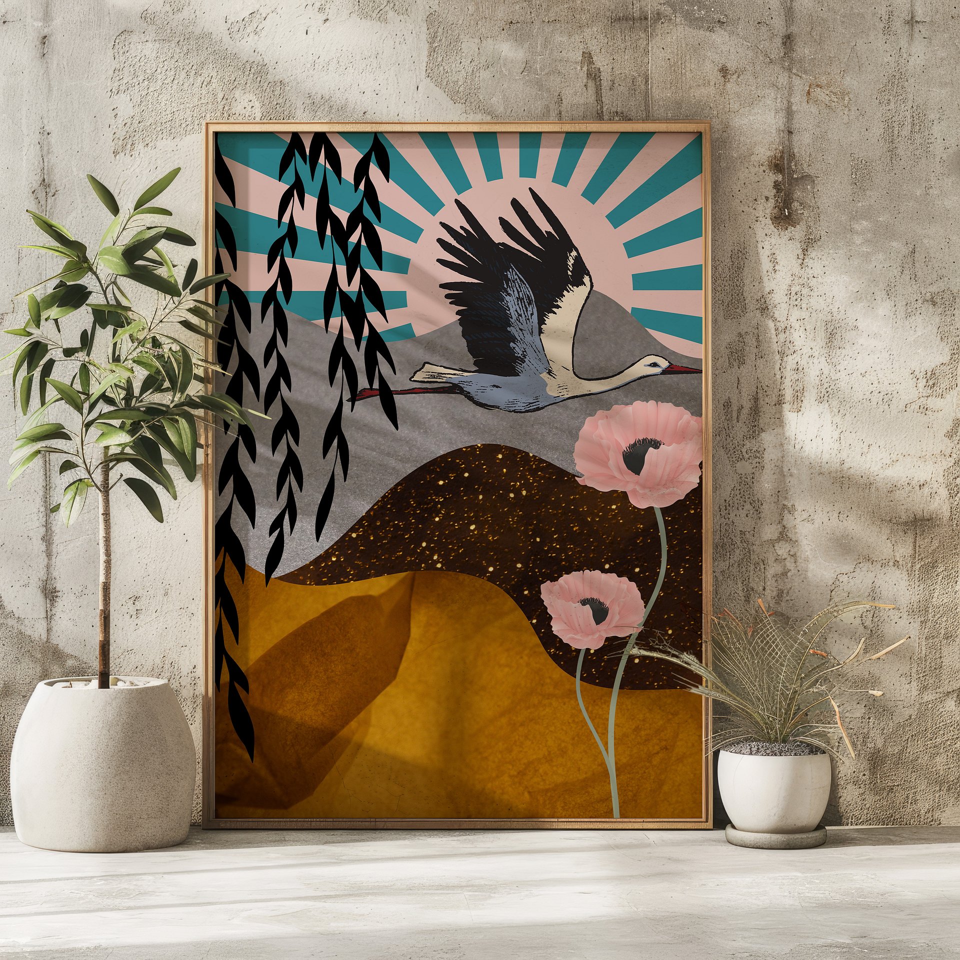 Japanese Red-Crowned Crane Collage Art Print product image (6)