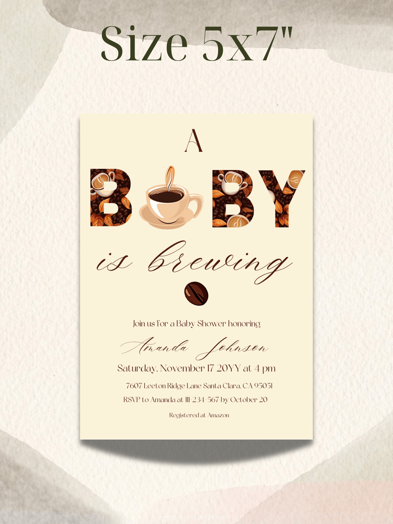 Coffee Themed Baby Shower Invite, Rustic Brown Baby Shower Party, A Baby is Brewing Brunch Invitation, Digital Download Canva Template product image (3)