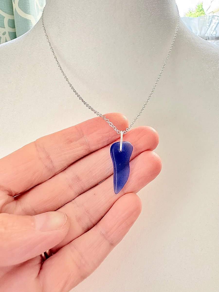 Ultramarine Blue Sea Glass Pendant Necklace | Handmade Coastal Charm Jewelry by Monique Faella Designs™ | MFD-00036 product image (3)