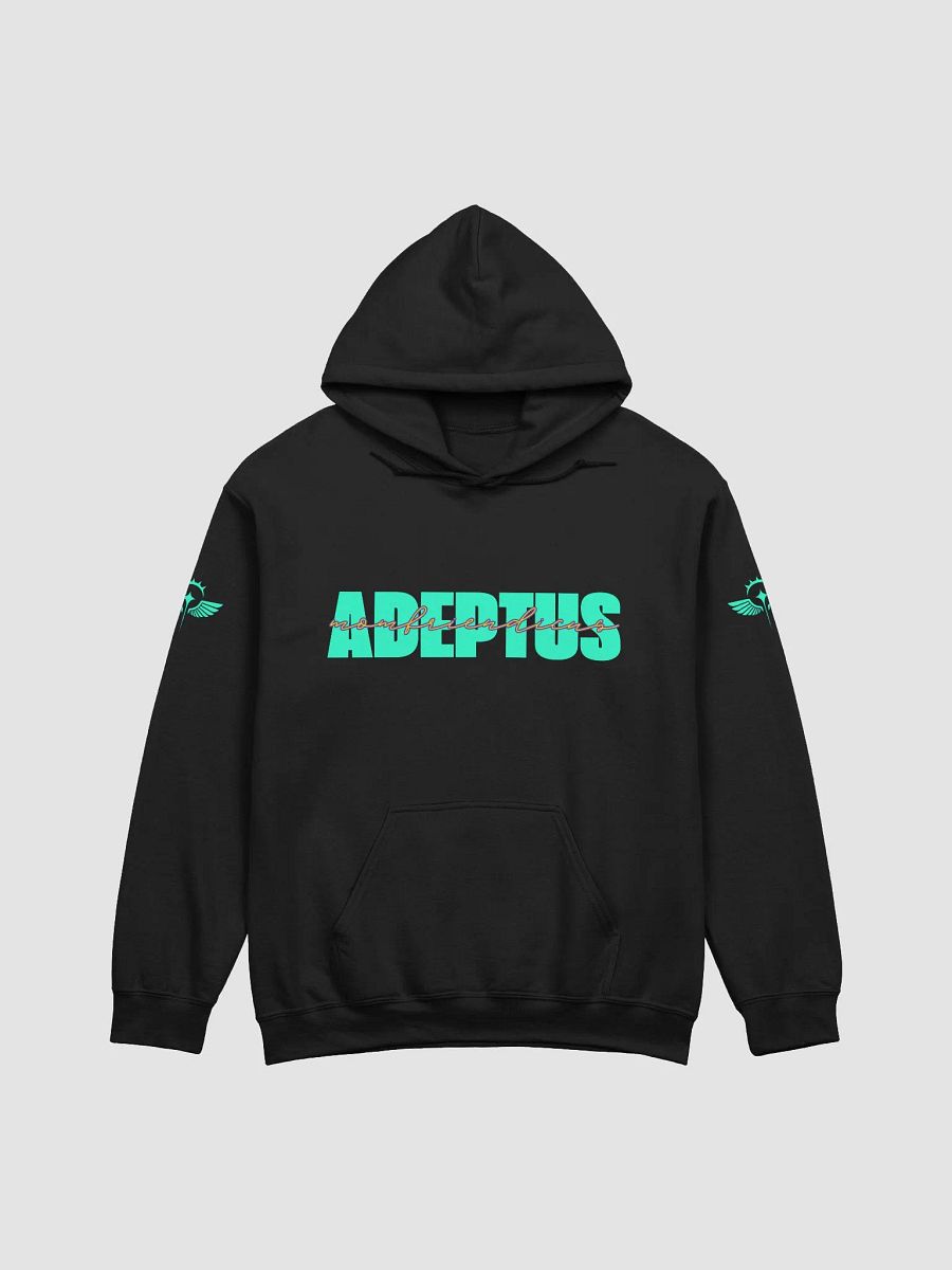 Adeptus Momfriendicus Text Hoodie (Teal Logo) product image (1)
