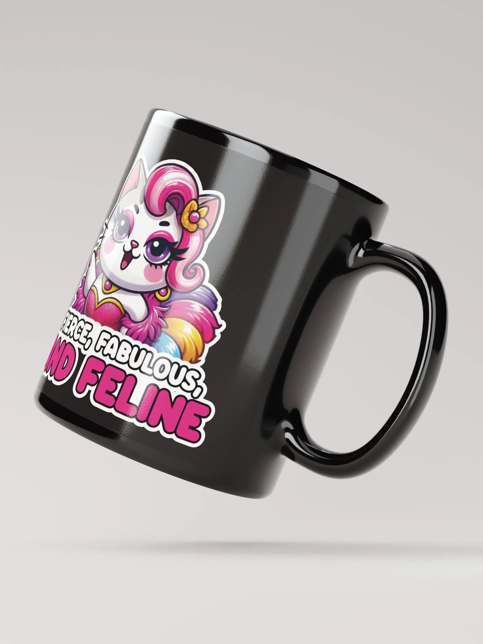 Fierce, Fabulous, and Feline Black Glossy Mug product image (2)