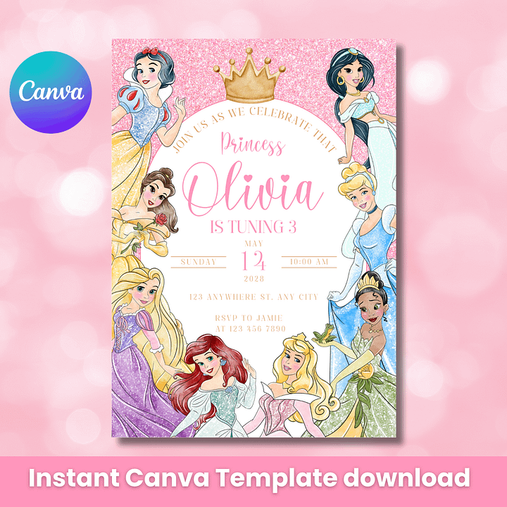Princess Birthday Invitation – Editable Canva Template product image (1)