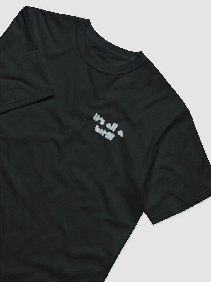 “It’s all a bit!!!” (sm. lined design, #A8D7D8) unisex eco tee product image (1)