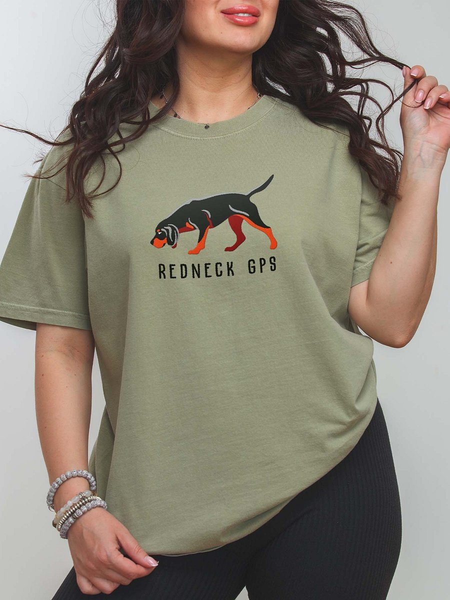 Redneck GPS T-Shirt(Embroidered) of a Black & Tan Coonhound product image (2)