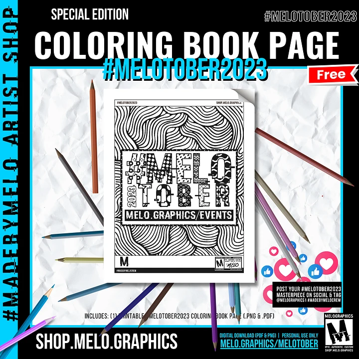 ⭐️ FREE ⭐️ #MELOtober2023 Coloring Book Page - Printable PDF | #MadeByMELO product image (1)