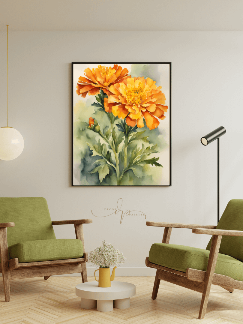 Watercolour Painting Printable Wall Art of MARIGOLD product image (3)