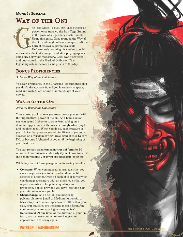 Way of the Oni | 5E Monk Subclass product image (2)