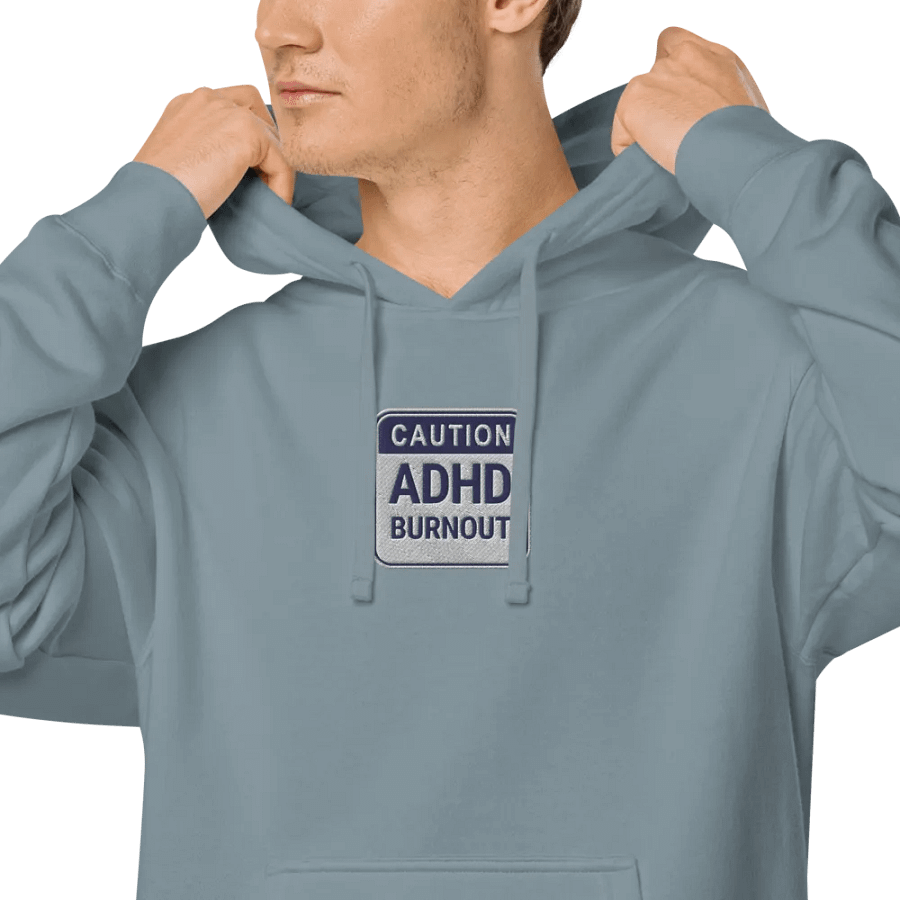 CAUTION: ADHD BURNOUT embroidered pigment hoodie (navy design) product image (5)