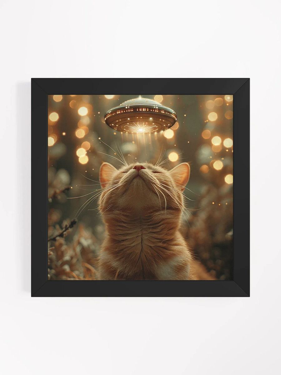 Cute Orange Cat Interacts With Friendly UFO Framed Wall Art product image (4)