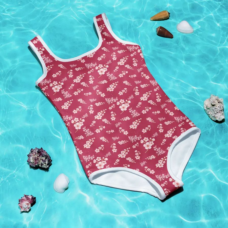 Cherry Blossoms on Magenta Kids One Piece Swimsuit product image (11)