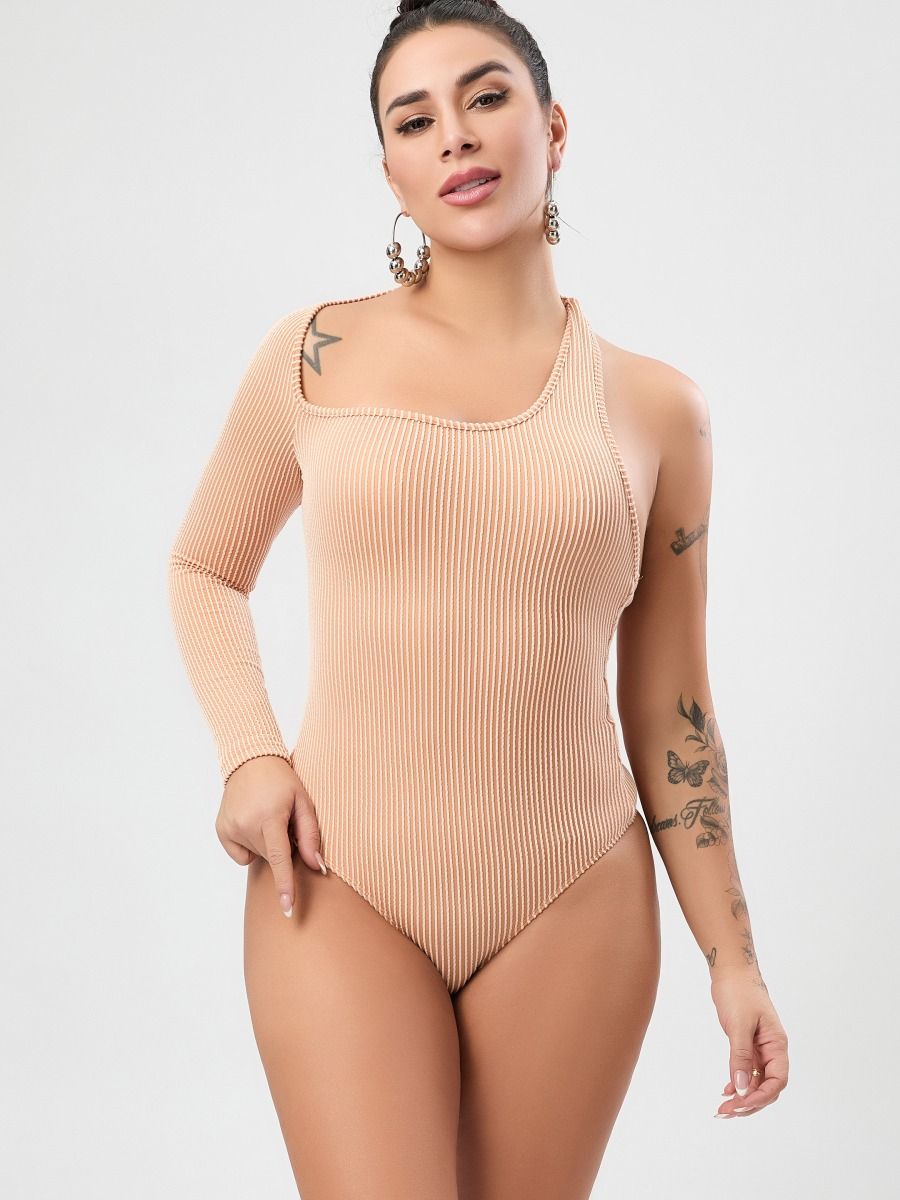 High quality stylish plus size high stretch hollow one shoulder bodysuit Wholesale product image (1)