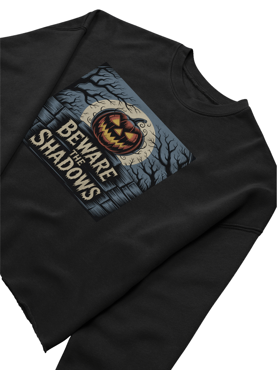 Beware of Shadows Women's Fleece Crop Sweatshirt - Black Gothic Pumpkin Design by Midnight Veil Designs product image (5)