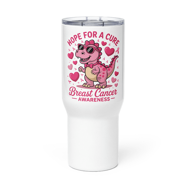Hope For A Cure Breast Cancer Awareness Tumbler - 20oz Pink Dinosaur Travel Mug with Lid | Support Cancer Warriors product image (3)