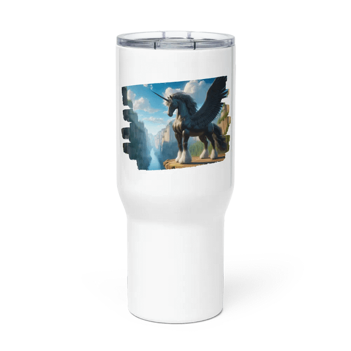 Travel Mug with a Handle | Majestic Midnight: AI-Designed Black Unicorn with Wings product image (3)