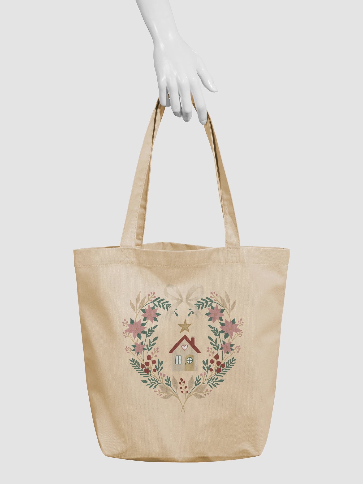 Econscious Eco-Friendly tote bag with winter heart home Christmas design. Organic cotton reusable bag product image (1)