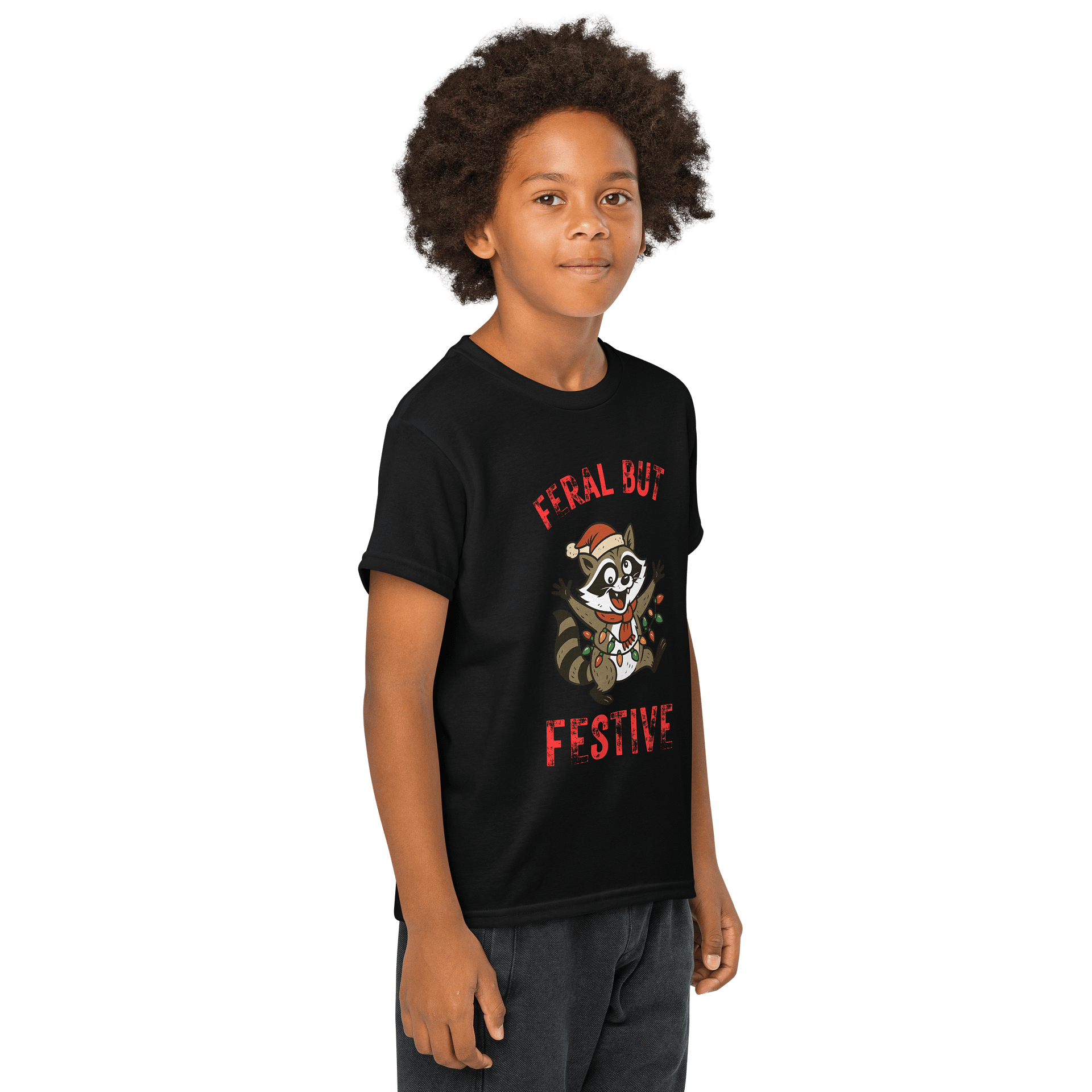 Feral but Festive Raccoon Youth Tee product image (5)