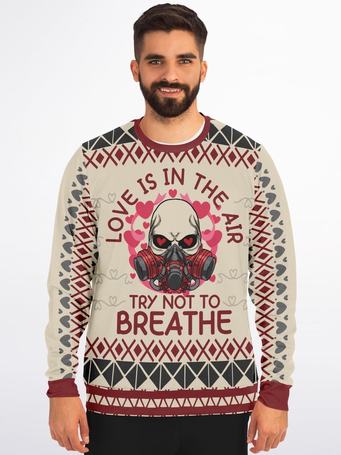 "Love Is In The Air" Gas Mask Sweatshirt | Funny Anti Valentine Sweater | Sarcastic Dark Humor Outfit product image (1)