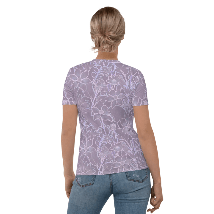 Line art Lilac and Pink Floral/All-Over Print Women's Crew Neck T-Shirt by Sublicolor product image (2)