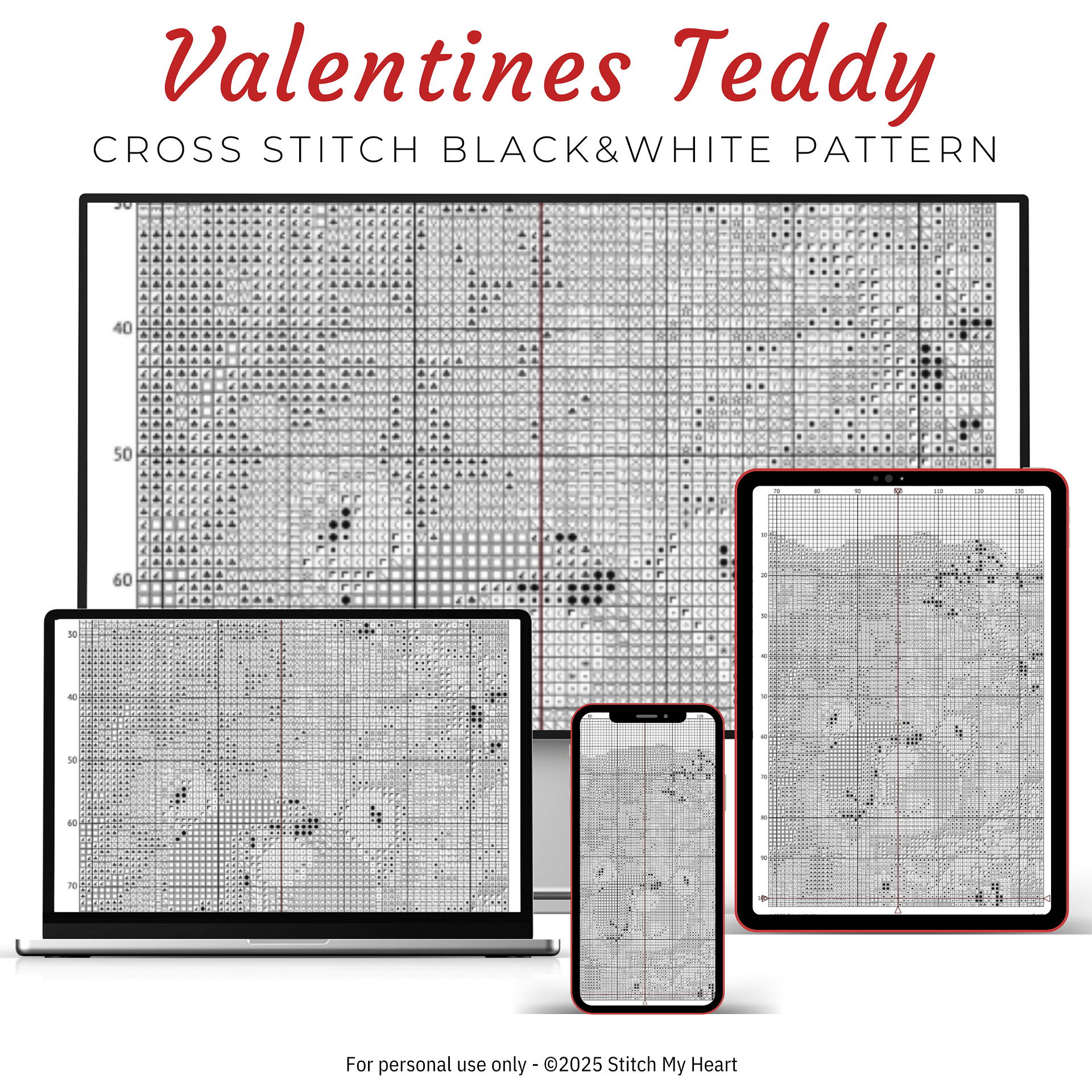 Valentines Teddy Cross Stitch Pattern product image (4)