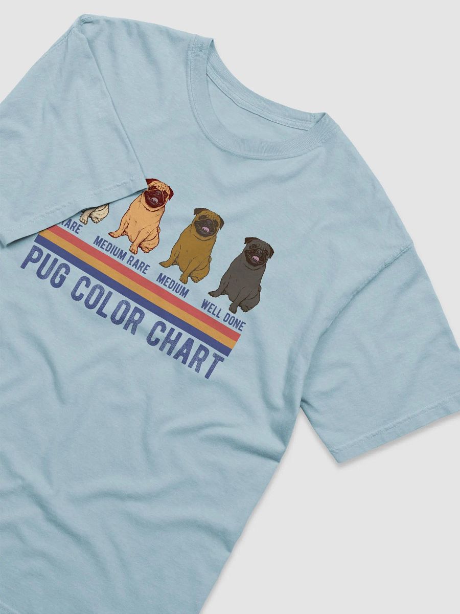 Pug Color Chart T-Shirt | Funny Retro-Style Pug Color Types Using Steak Colors for Reference Shirt product image (5)