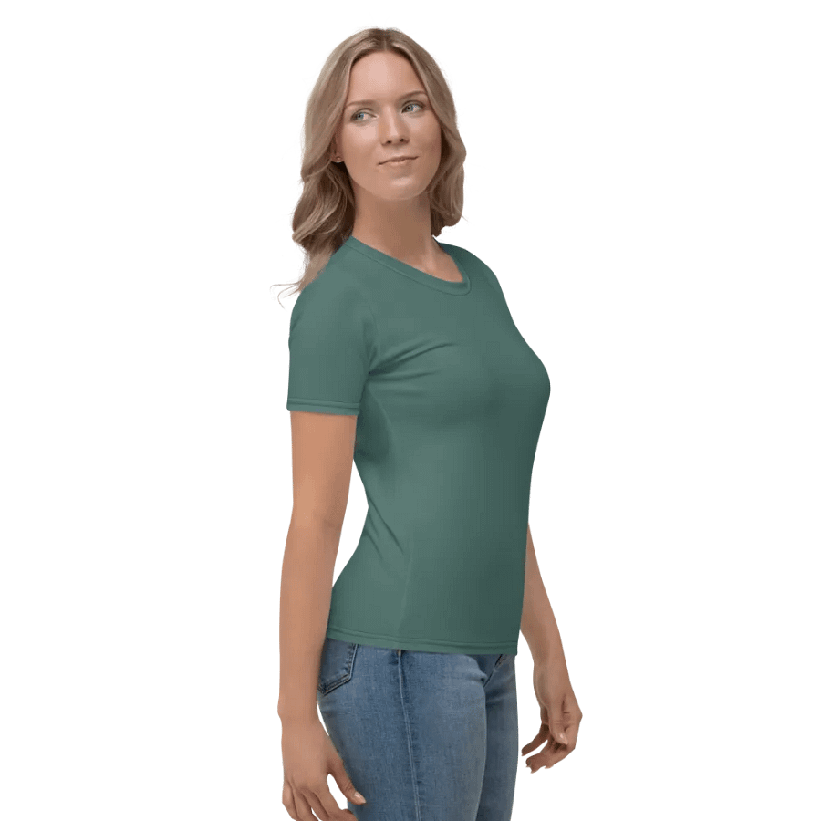 Plain Medium Dark Green Soft Summer Women's Crewneck Polyester Heavyweight Premium T-Shirt by Treasure Pie product image (4)