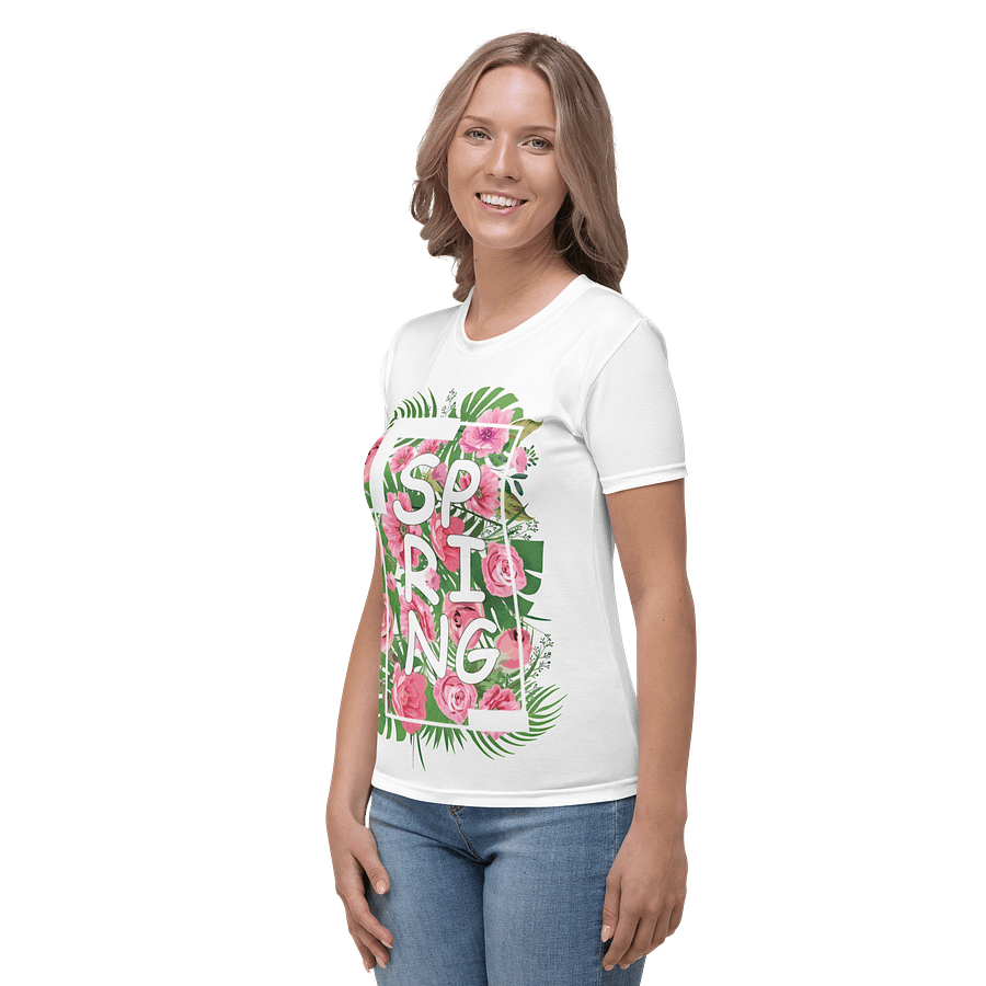 Women's Crew Neck T-Shirt Spring Lettering and Flowers product image (3)