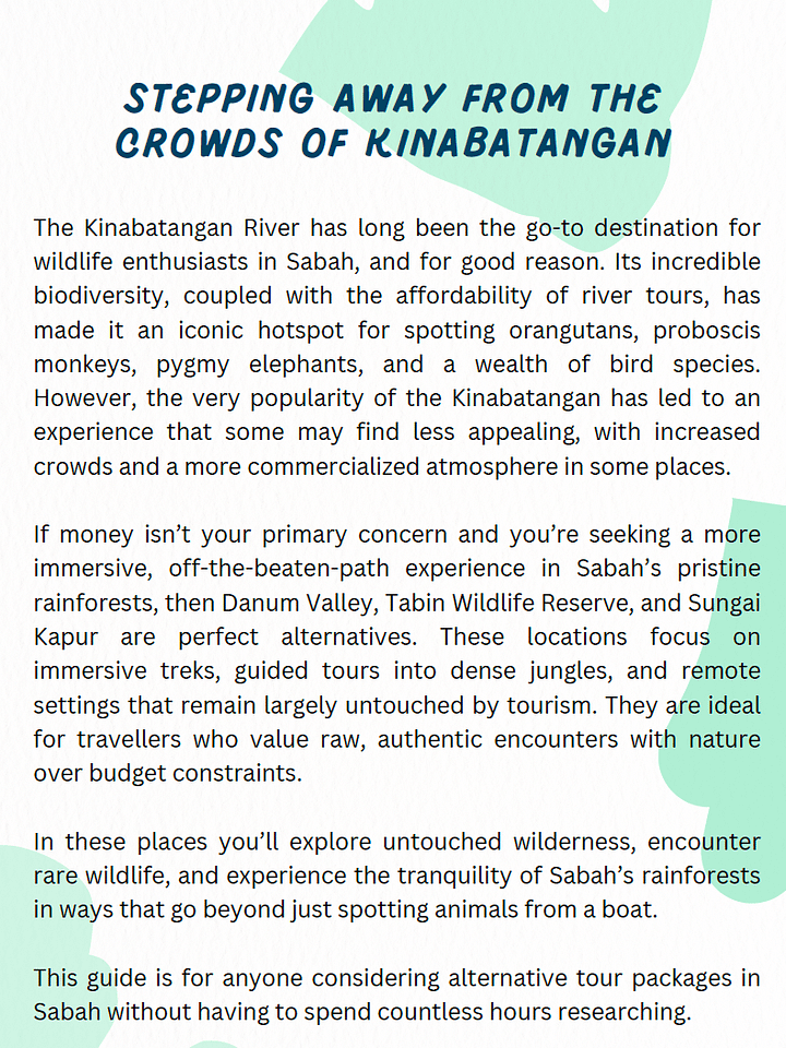 A Guide to Discovering Wildlife Beyond the Boats of Kinabatangan: Danum Valley, Tabin Wildlife Reserve, and Sungai Kapur product image (2)