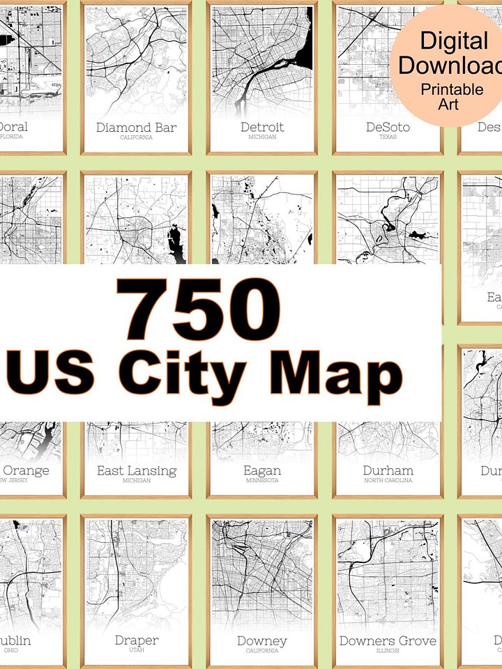 Set Of 750 US City Map, Digital Download product image (1)