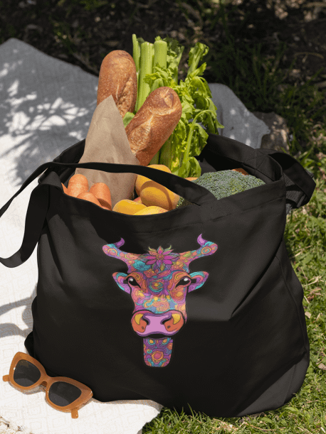 Floral Cow Face - Eco-conscious Organic Cotton Tote product image (2)