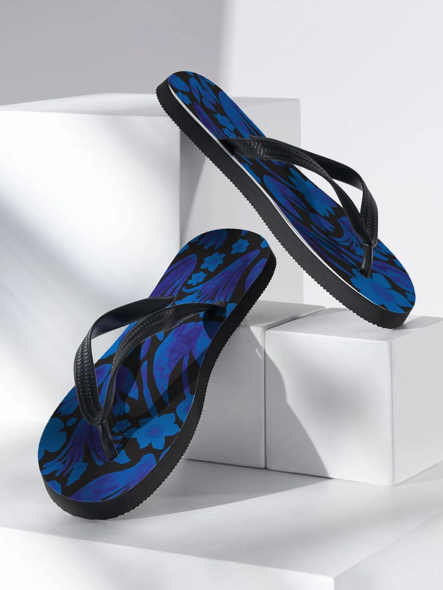 Spring Garden Flip Flops – Royal Blue on Black Elegance | by Monique Faella Designs™ product image (2)