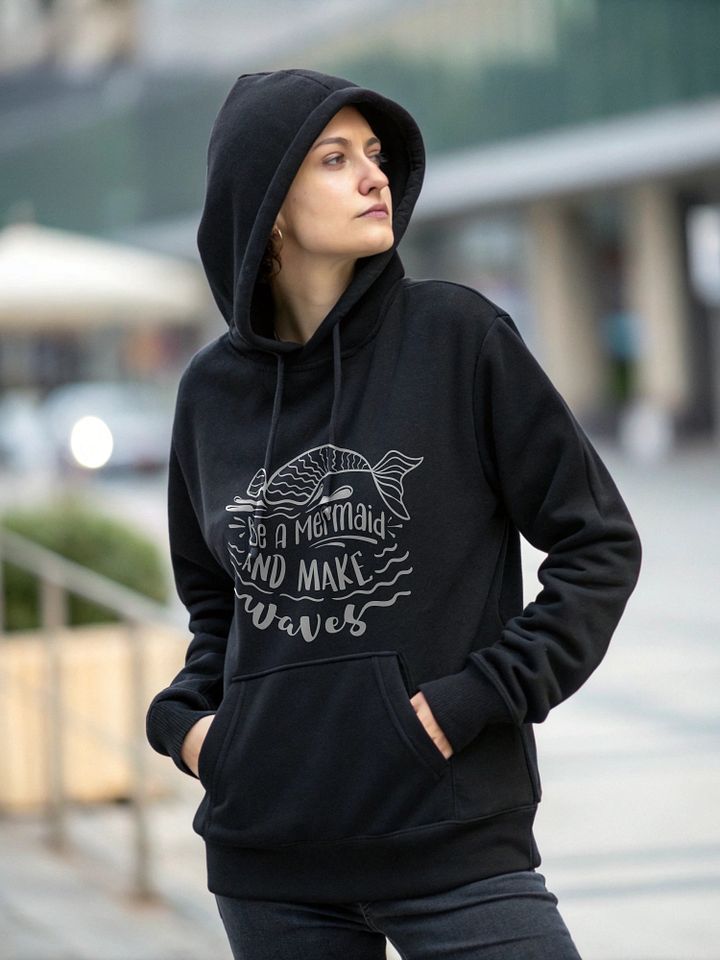 Be A Mermaid & Make Waves Calligraphy Hoodie, Gen Z Fashion, Long Sleeves Hoodie, Unisex Heavy Cotton Top, Be A Mermaid Shirt product image (1)