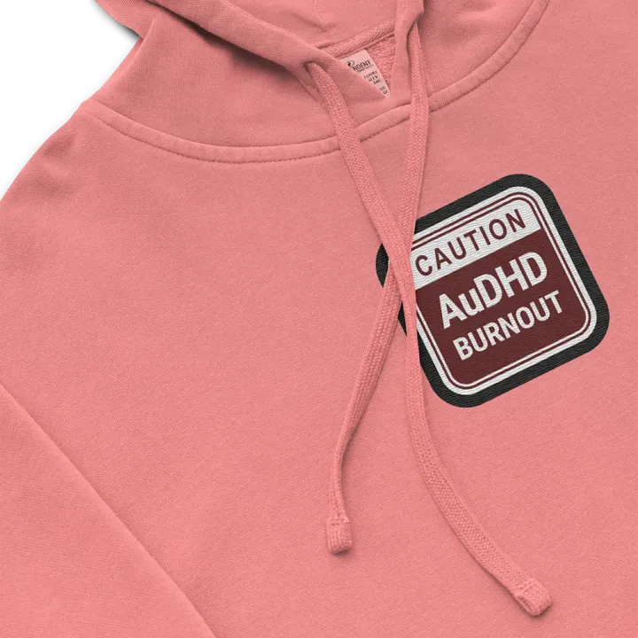 CAUTION: AuDHD BURNOUT embroidered pigment hoodie (maroon bubble design 2) product image (1)