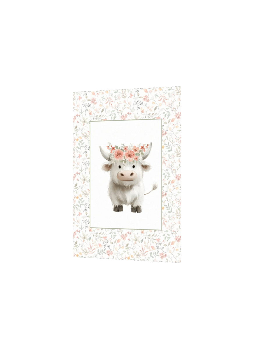 Cute White Highland Cow with Florals Nursery Print product image (3)