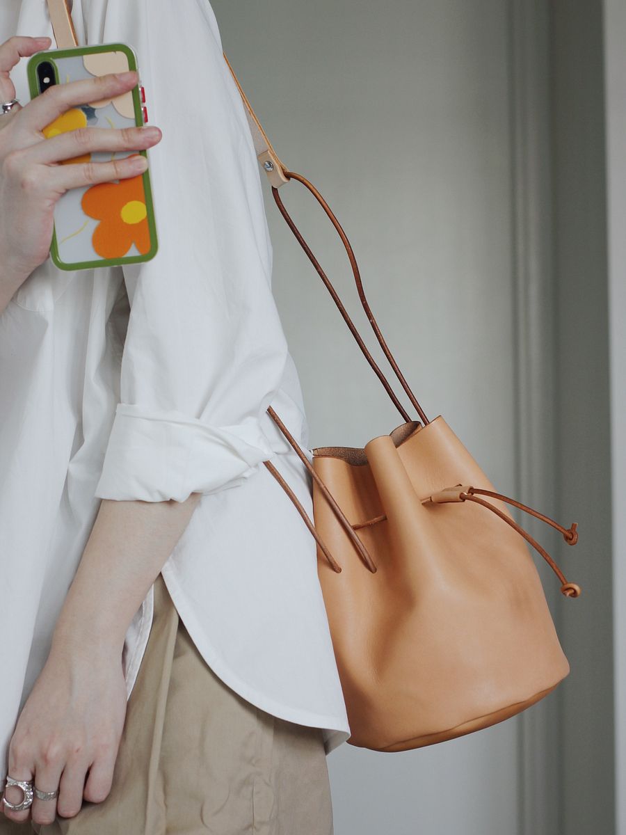 Vegetable Tanned Leather Drawstring Bucket Bag - Small product image (6)