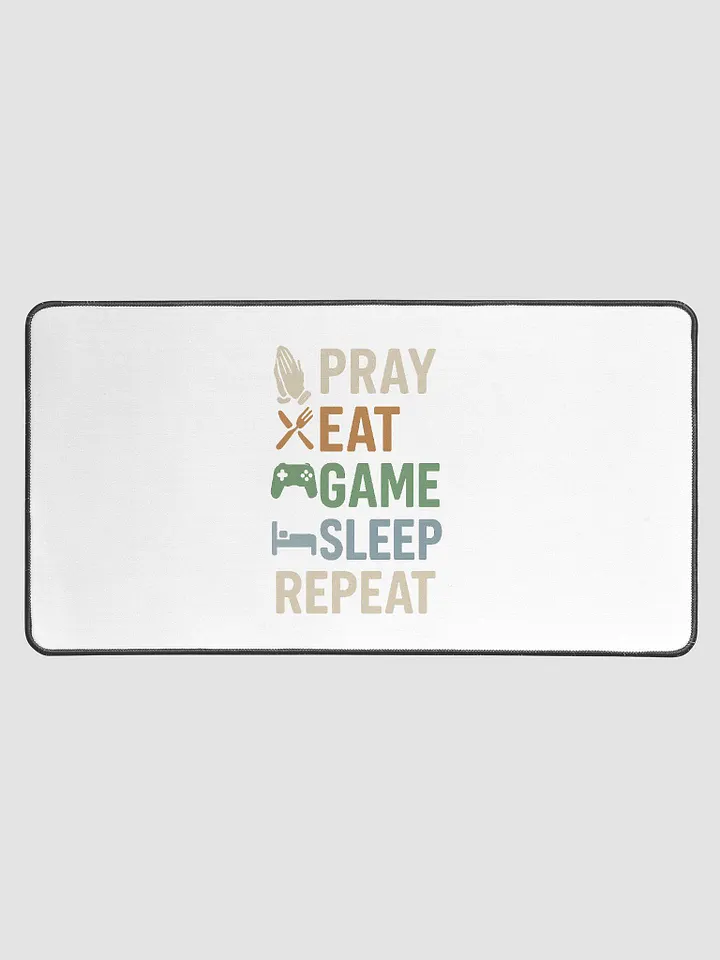 Pray Eat Game Sleep Repeat Desk Mat – Faith-Focused Gaming Mouse Pad product image (1)