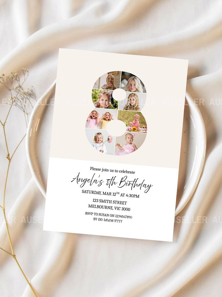 8th Birthday Photo Collage Editable Invitation Template product image (2)